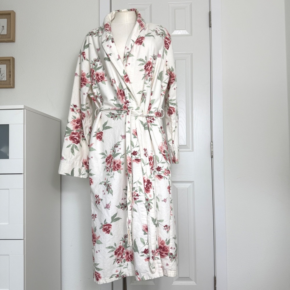 Garnet Hill Organic Cotton Flannel Floral Robe Large Polish German Fabric
